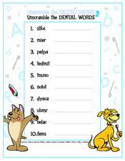 Unscramble the Dental Words activity sheet